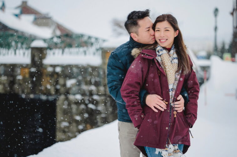 Hokkaido surprise proposal photography and casual travel portrait session in winter snow by Masa LYKKE PHOTOSTYLE
